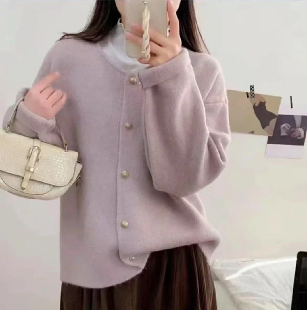 小香风针织开衫软糯高密度高克重韩系小金扣针织秋冬开衫外套2
