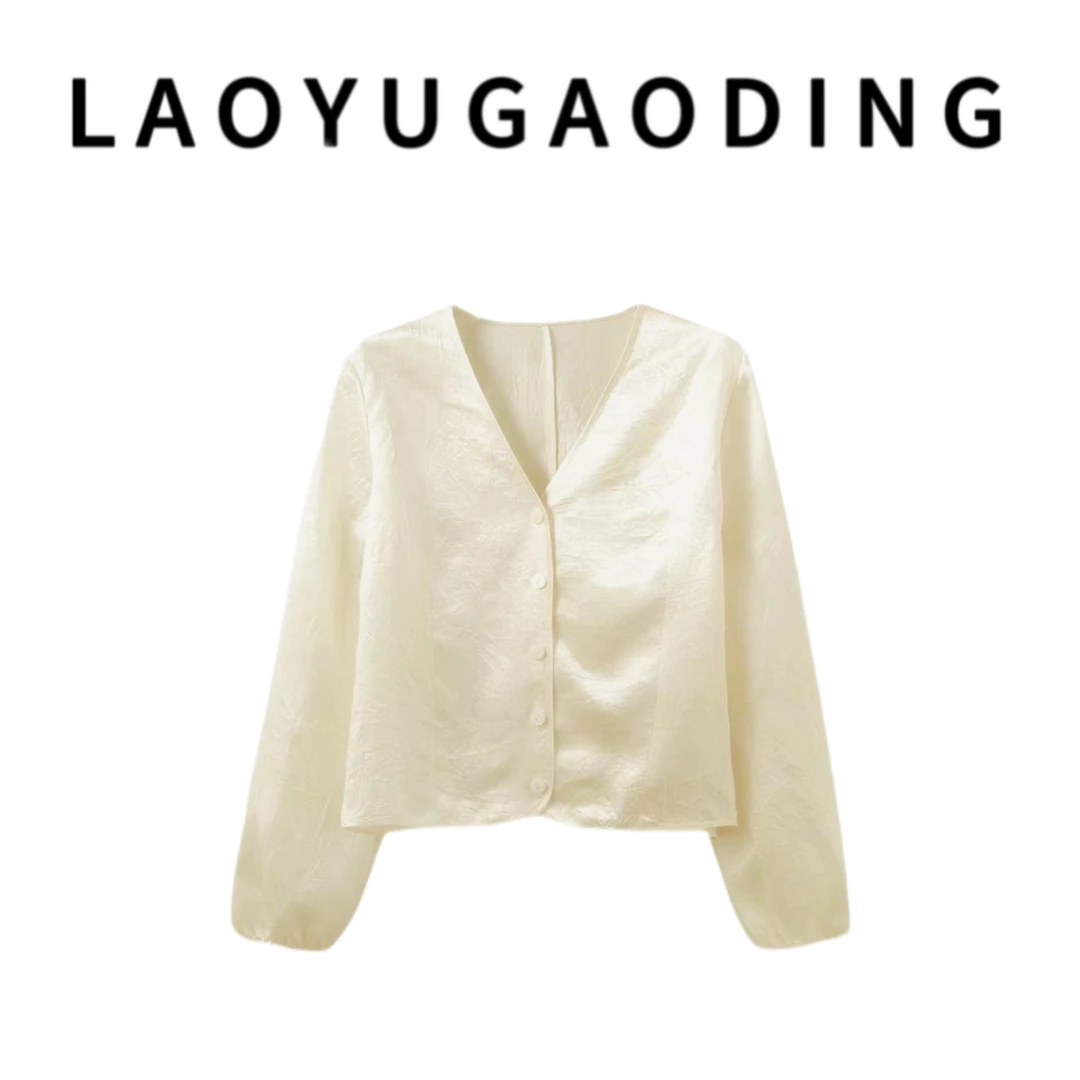 【LAOYUGAODING】高品质-3680醋酸褶皱防晒百搭贵气衬衫