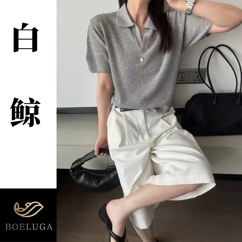 休闲风极简风时尚套装套装显瘦百搭薄款小众宽松polo翻领短裤2565