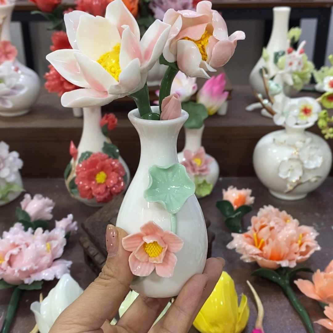 摆件陶瓷手工花摆件