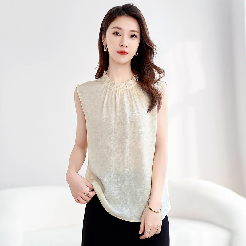 轻奢优雅2025年真丝泡泡绉炒色上衣女圆领减龄妈妈九分袖夏季衬衫