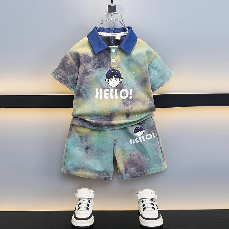 男童短袖套装夏季2025新款潮酷儿童polo衫衣服男孩夏装运动两件套