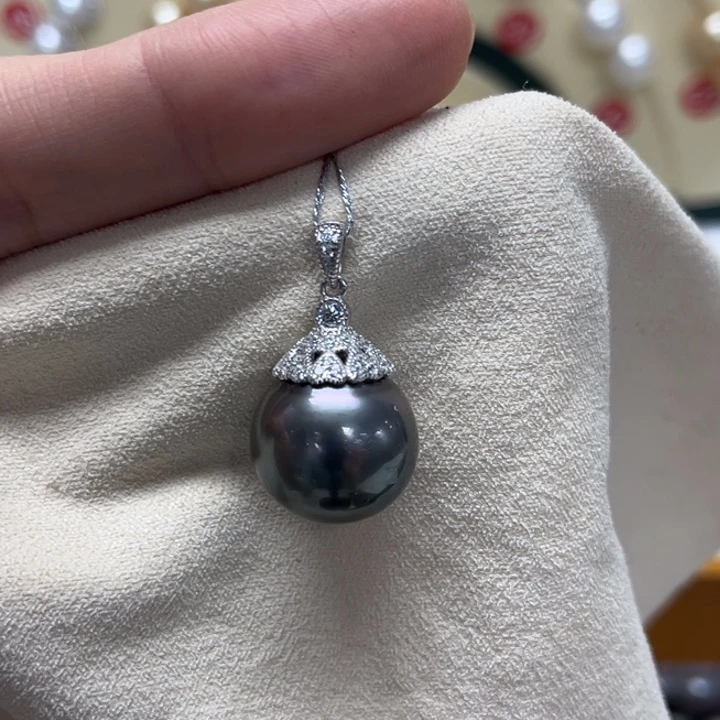 海水珍珠颈饰银S925镶嵌大溪地 15-16mm 130号