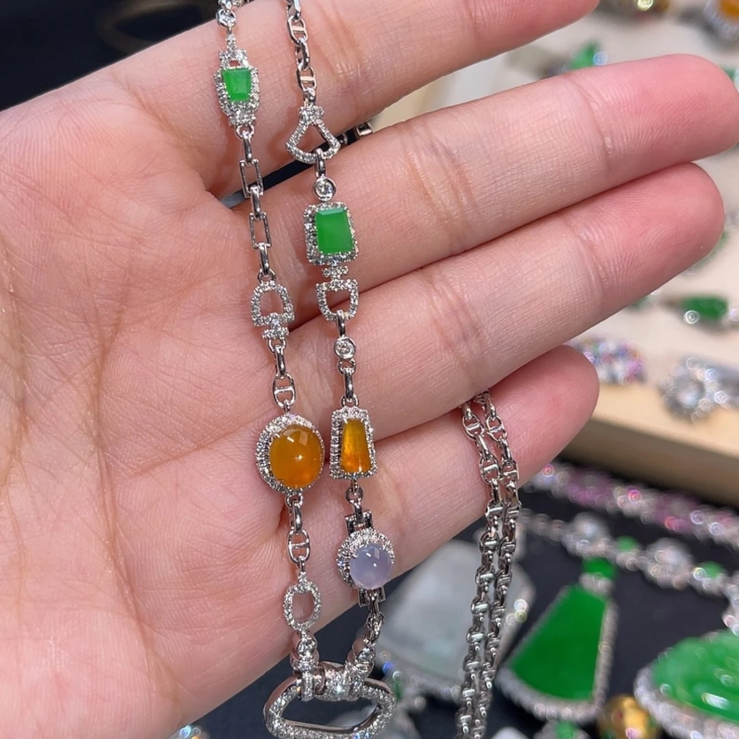 翡翠18K金镶嵌毛衣链毛衣链