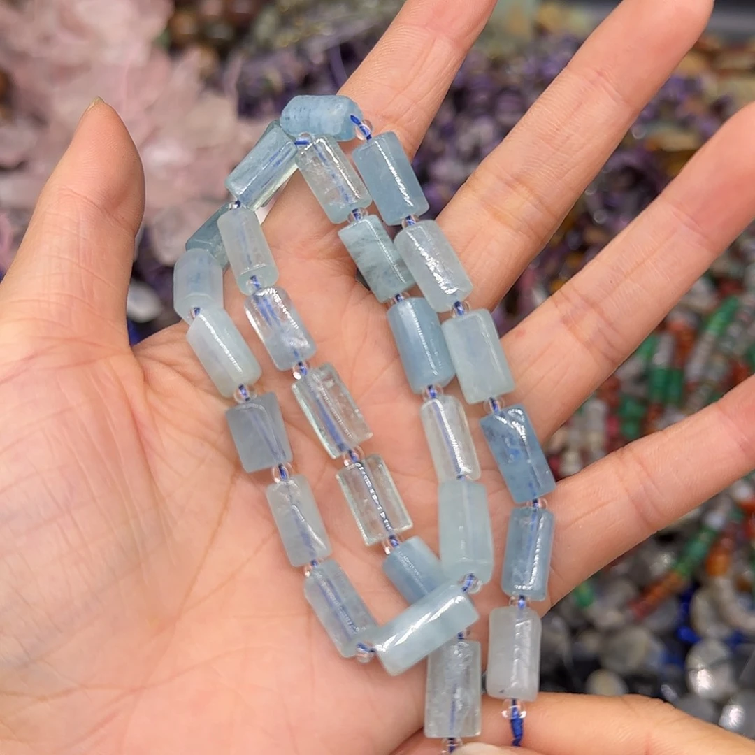 玛瑙/玉髓合金珠宝半成品海蓝宝6mm桶珠一条