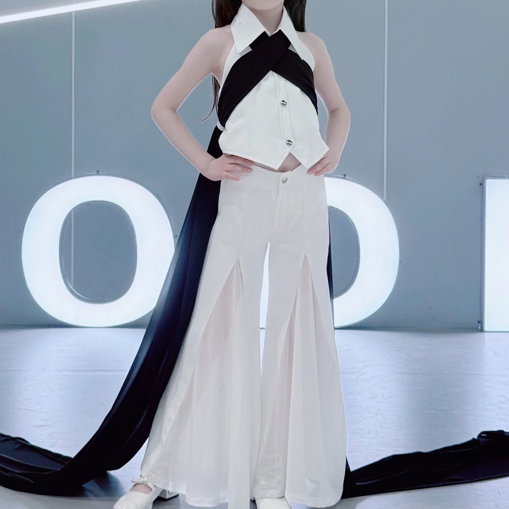 儿童走秀舞蹈演出服背心拼接喇叭长裤