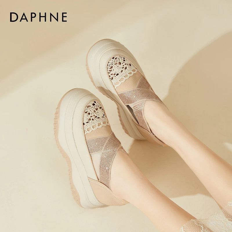 达芙妮内增高凉鞋女2025新款夏季网面小个子松糕鞋透气镂空渔夫鞋