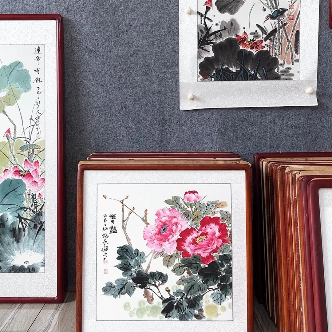 国画书画作品带框63×63