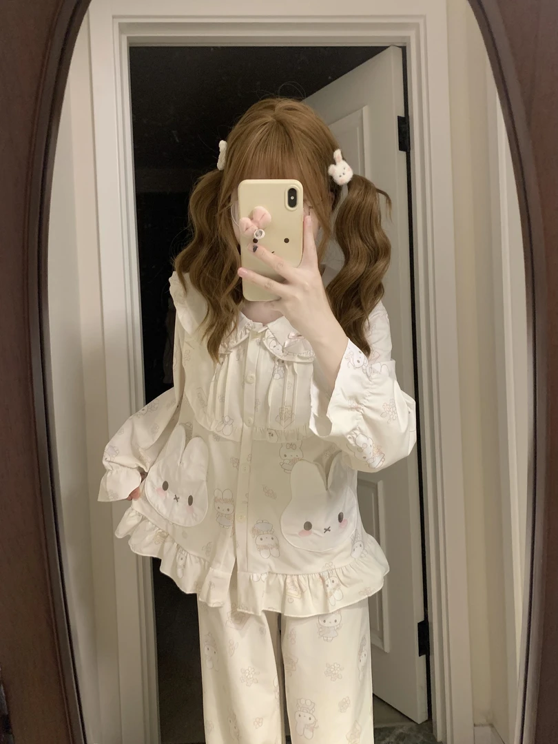 橙橙子<奶芙米菲兔>夏季新款娃娃领卡通睡衣女甜美可爱家居服少女