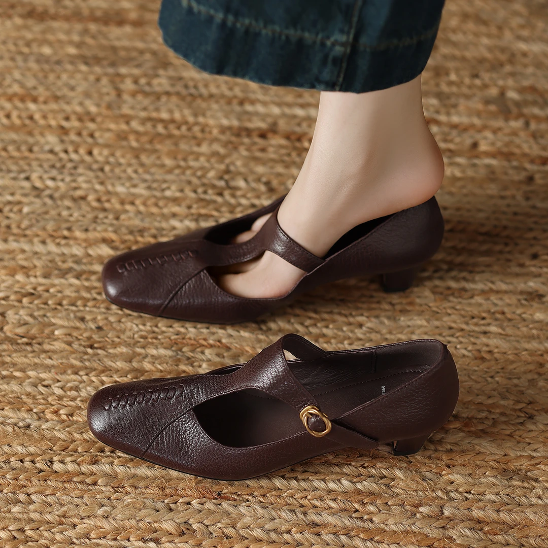 跟高4cm/34-40/法式复古气质优雅百搭时尚舒适粗跟洋气休闲单鞋女