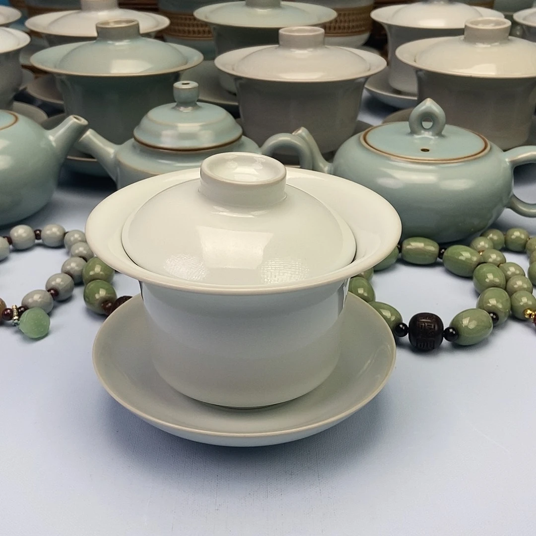 杯月白马蹄盖碗原矿原釉原产地