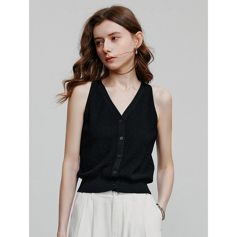 【琥珀流光】初语波尔多红V领针织衫女2025夏新款法式开衫无袖上衣