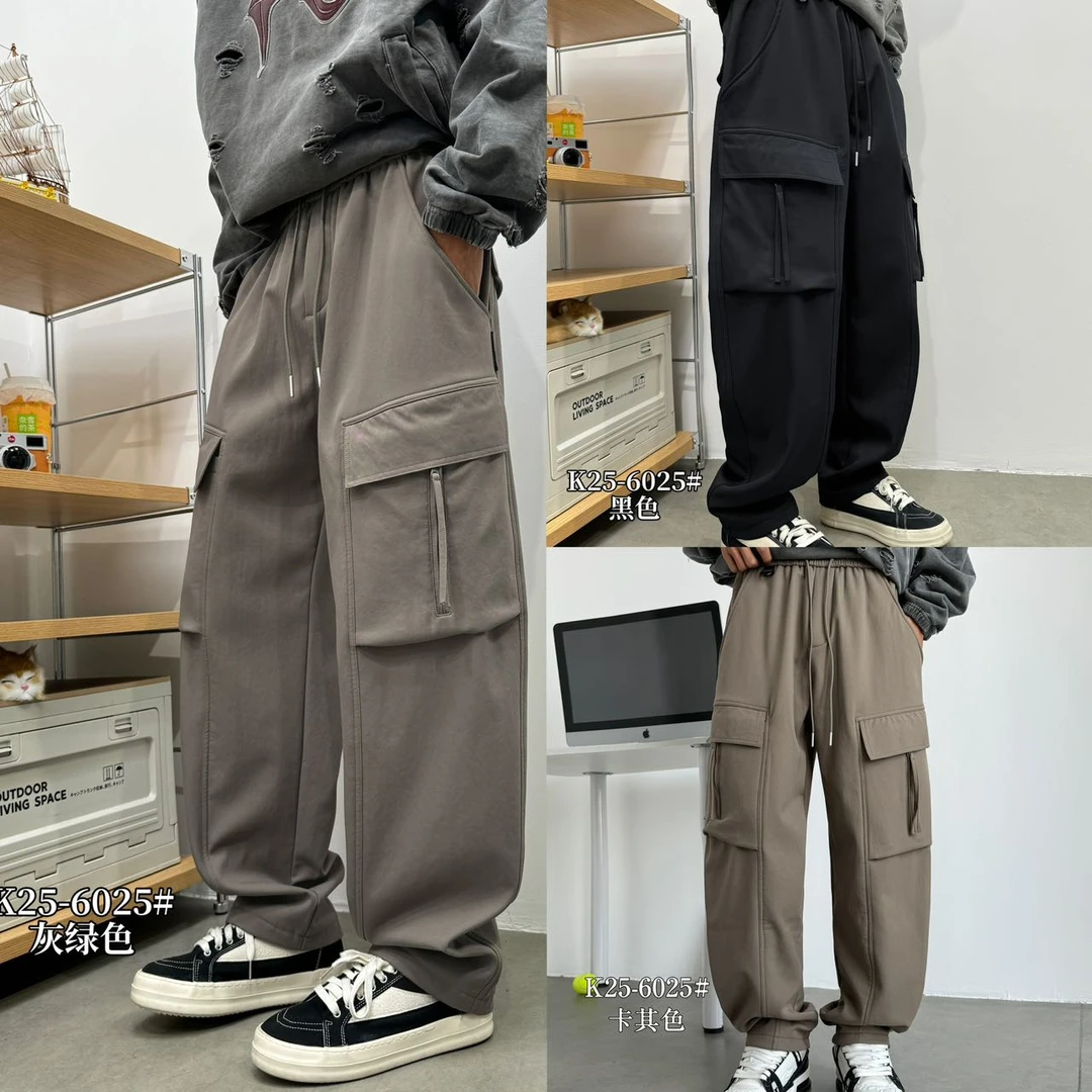 6025/冬季加厚加绒休闲户外男士工装直筒休闲裤