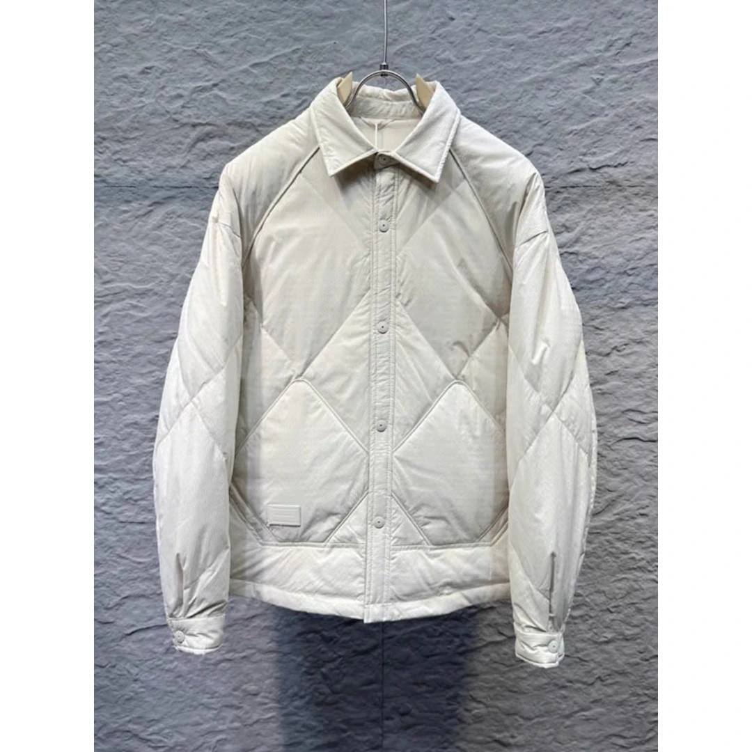 5508时尚百搭纯色羽绒服休闲夹克保暖外套菱格米白