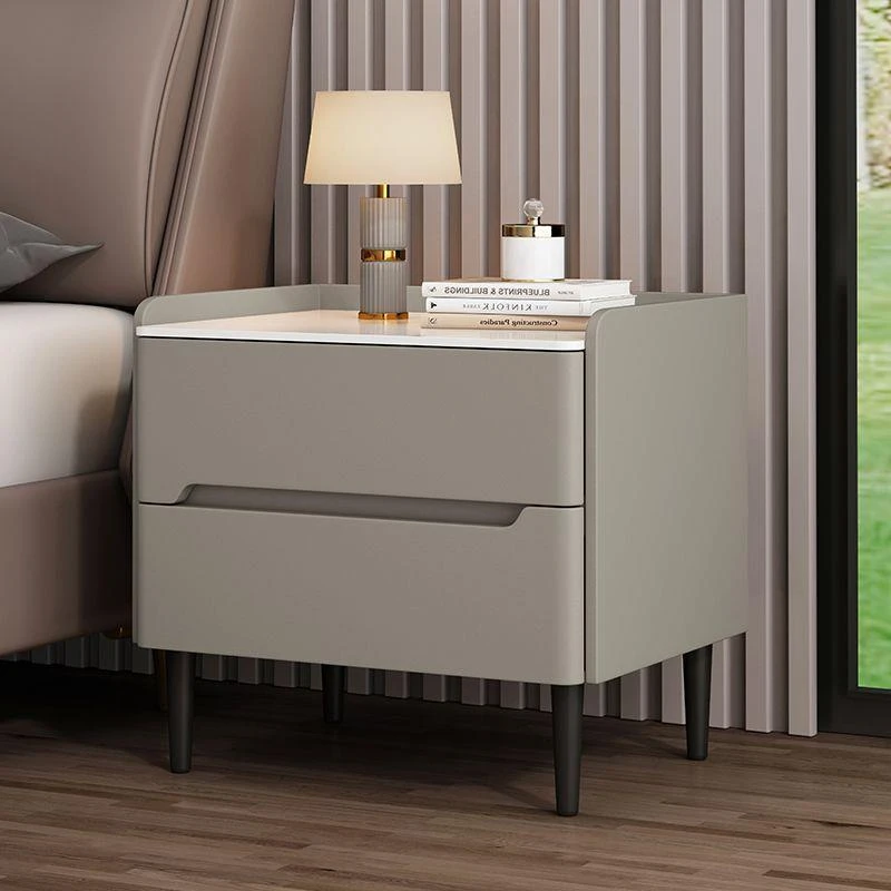 实木床头柜家用轻奢卧室高级简约现代床边柜新款皮质岩板小型收纳