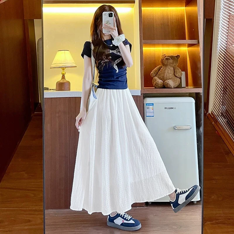 5215半身裙女2025春季雪纺a字大摆百褶裙