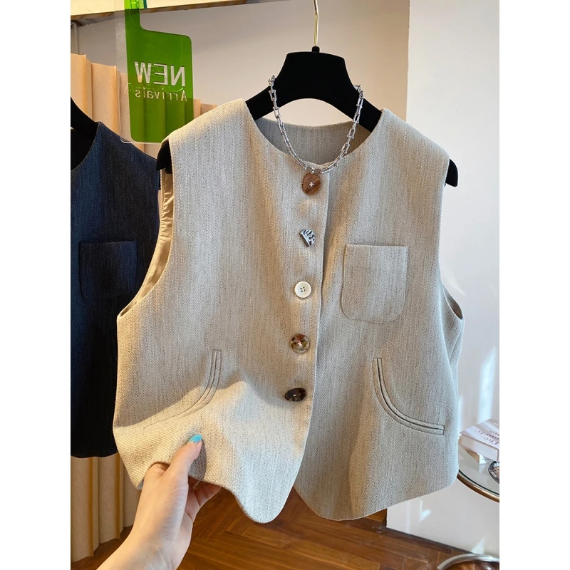 K7776高端老钱风西装马甲女春季新款宽松外穿无袖马夹背心上衣