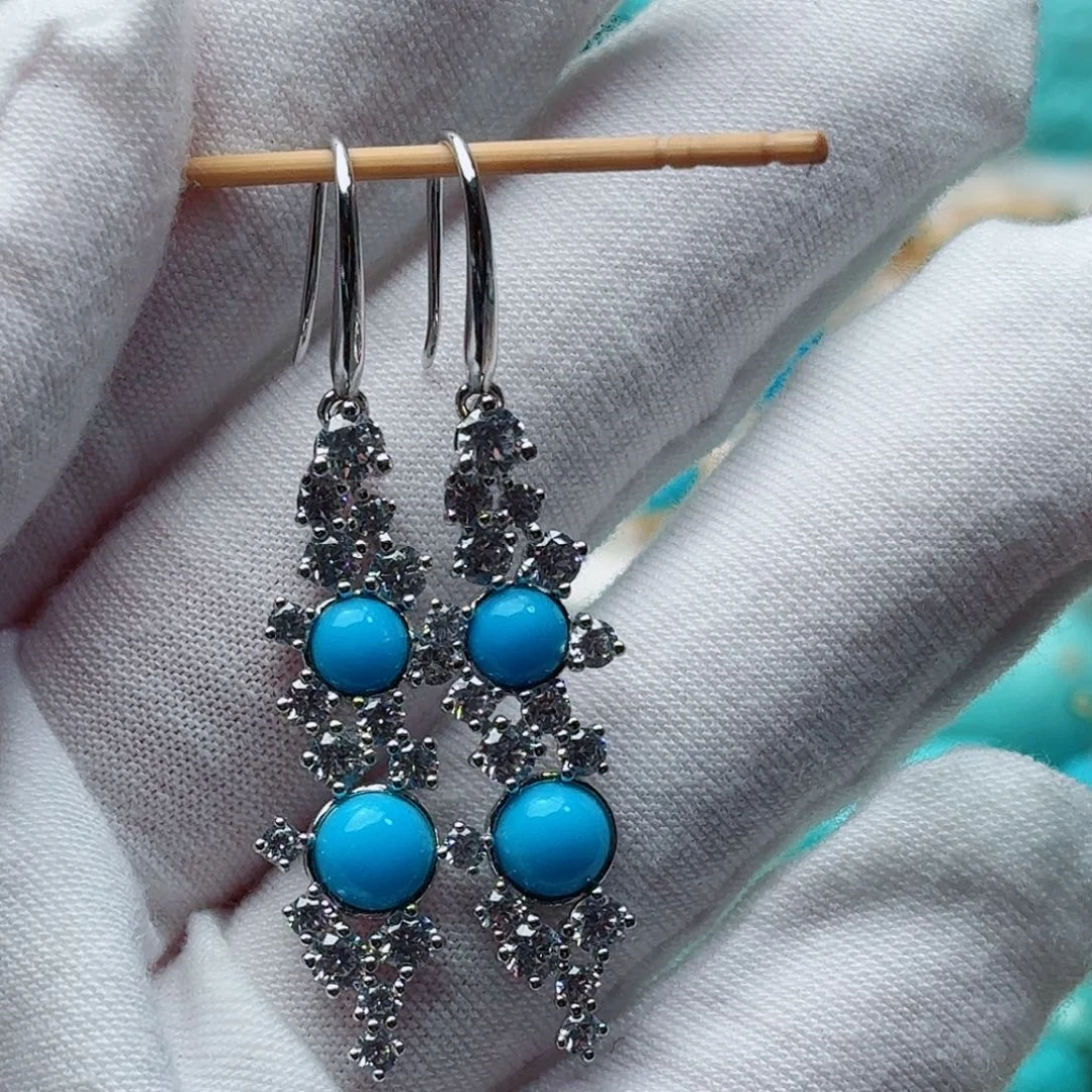 绿松石银S925镶嵌耳环