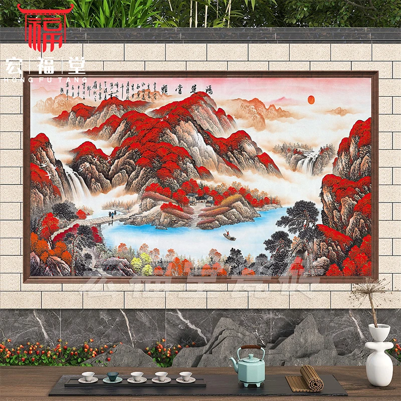 庭院山水画瓷砖影壁墙别墅户外大门迎门墙入户屏风照壁墙风景图案