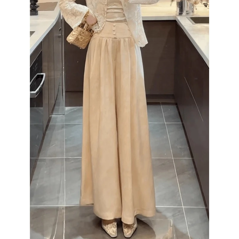 温柔高腰垂感阔腿裤女2025春季薄款慵懒松弛感宽松休闲拖地长裤子