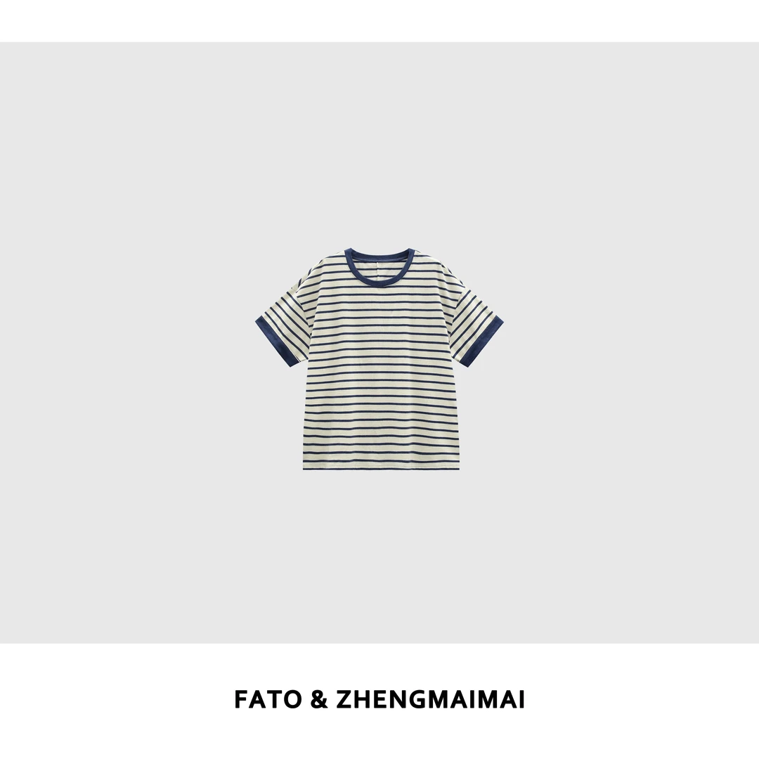 【郑买买】蓝条 夏季款韩系ins通勤百搭宽松条纹短袖T恤 XM50423T8