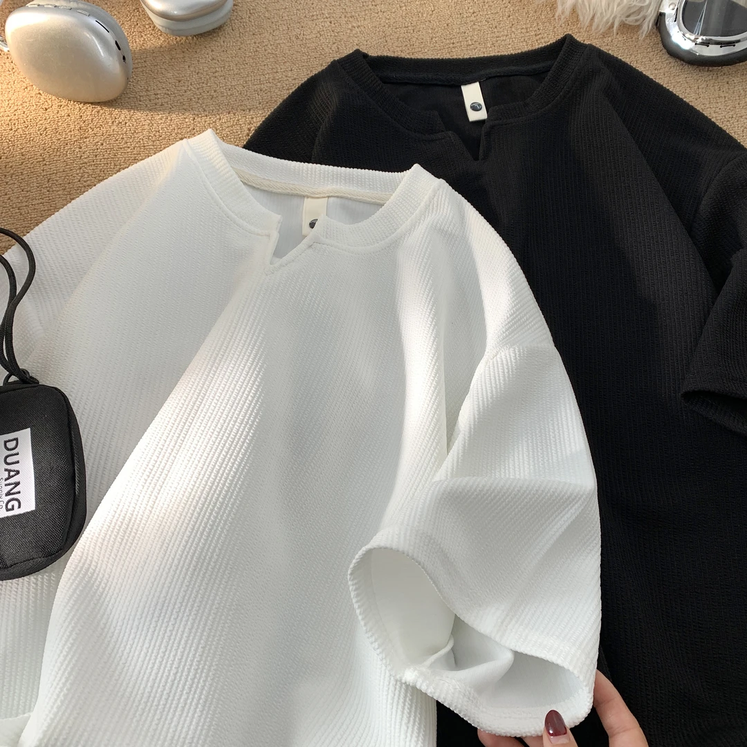 夏季简约宽松T恤青少年男款透气短袖痞帅高级感净版t恤亲肤防晒