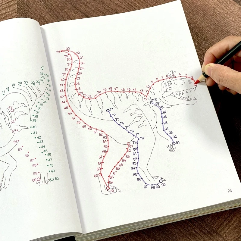 魔法线条数字连线画本恐龙线描涂色书专注力训练幼儿园宝宝手绘画