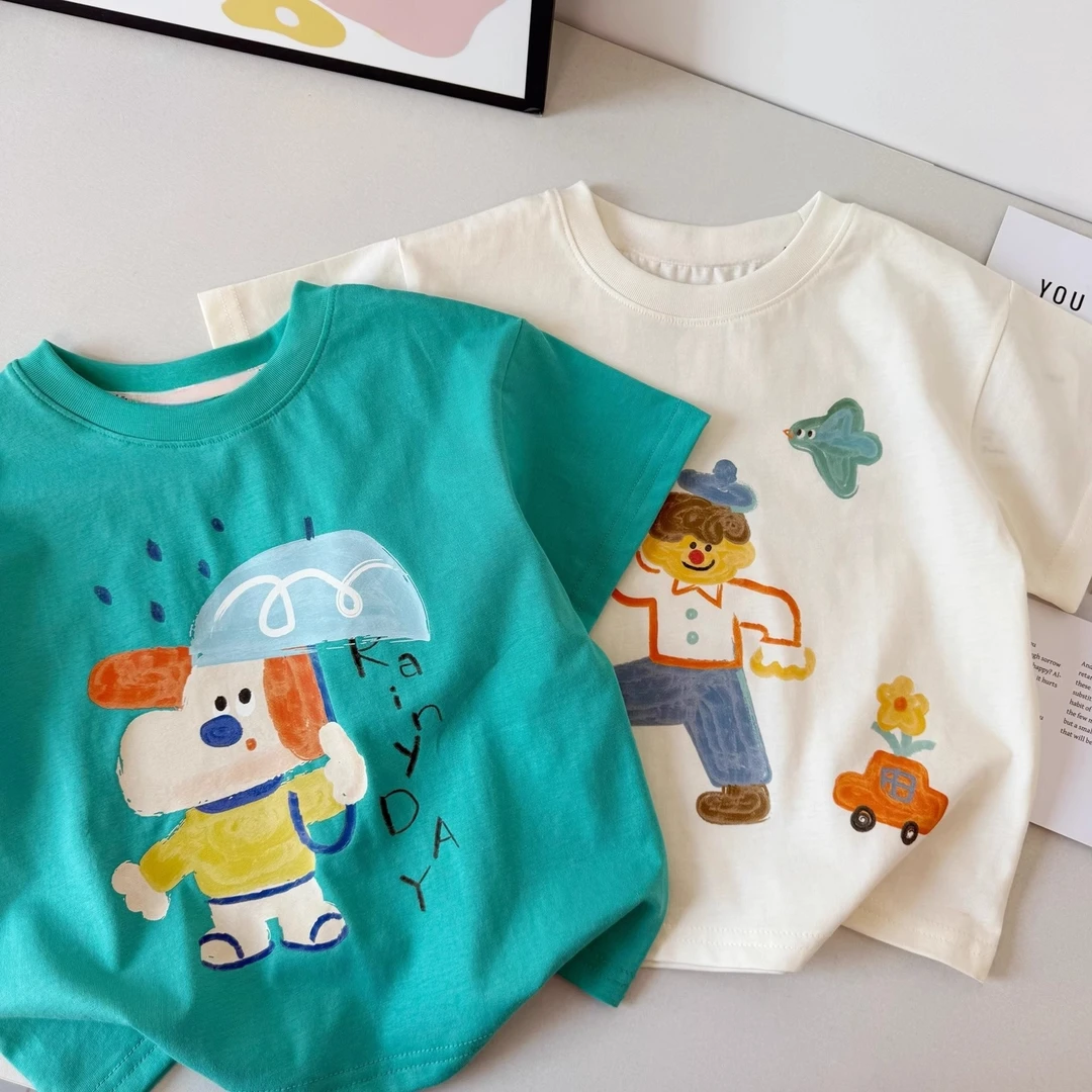 纯棉夏季儿童卡通印花可爱短袖男女小童韩版洋气上衣宝宝t恤薄款