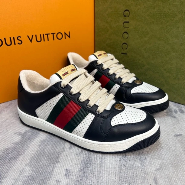 全新未使用 GUCCI/古驰 黑白熊猫Screener珐琅时尚脏脏鞋/39欧码
