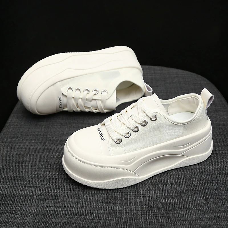 韩版厚底网面透气大头面包鞋2025夏季新款板鞋百搭系带轻便休闲鞋
