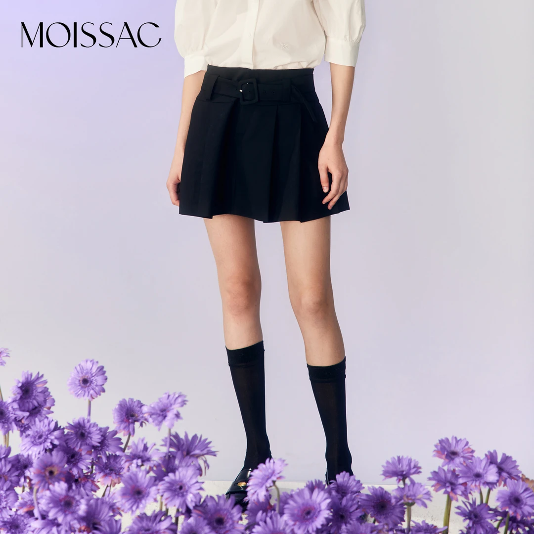 MWDX20213 MOISSAC/摩萨克 2025春夏季黑色俏皮低腰A字半裙