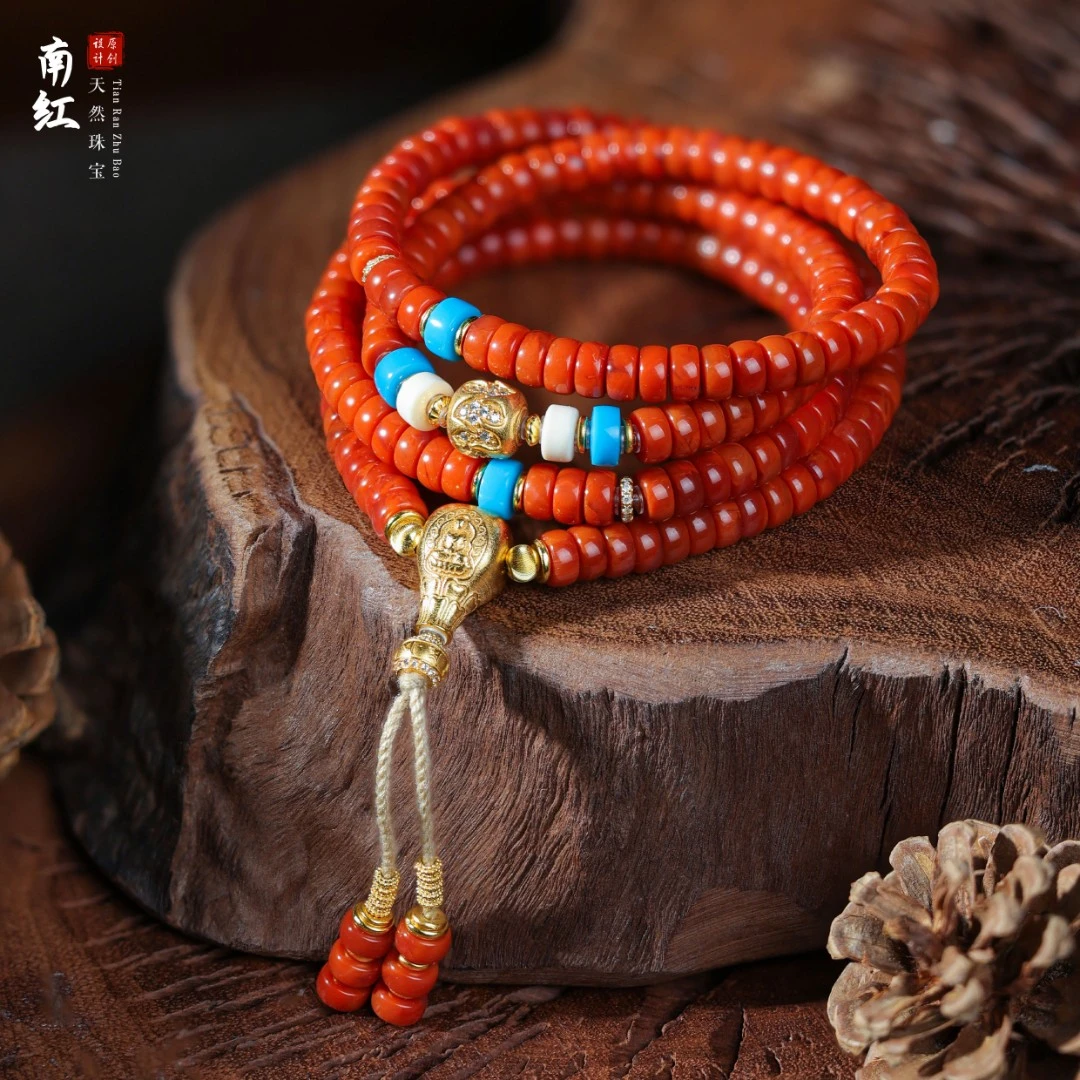 【桃总推荐】diy南红6mm直切多圈项链@@ZY60102002