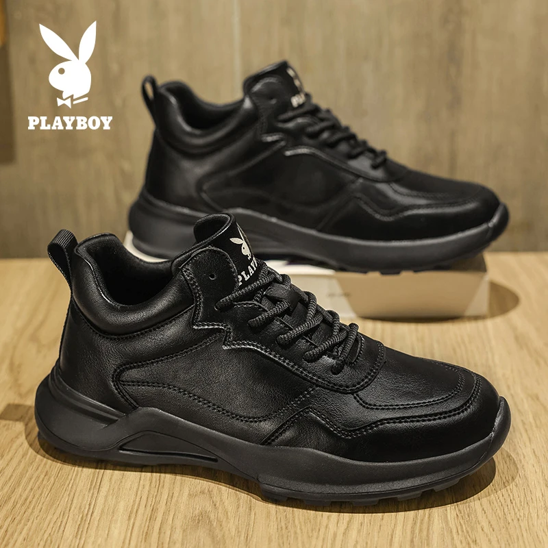 PLAYBOY/花花公子秋季新款潮流黑色百搭男士软底运动休闲鞋子