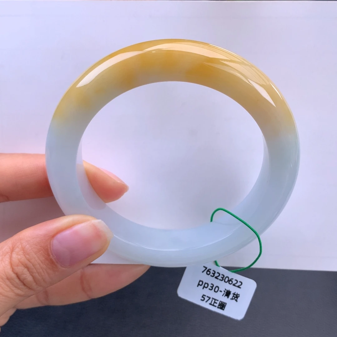 翡翠未镶嵌手镯细糯化胶黄翡半山水手镯（完整强推）