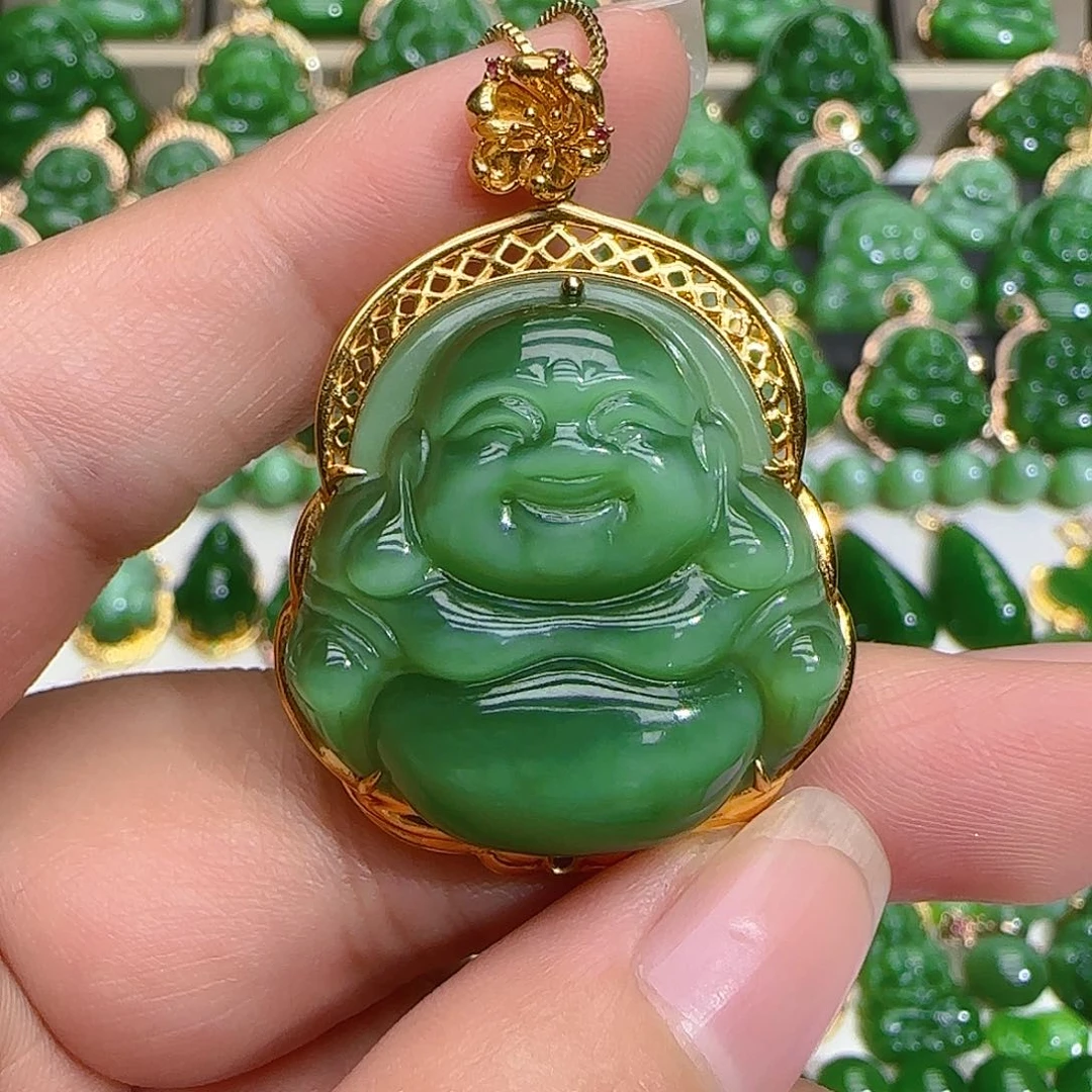 和田玉（碧玉）吊坠(不含链)18K金镶嵌