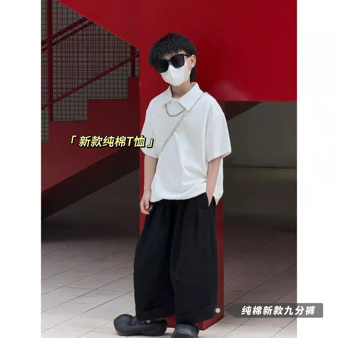 【一套】男童POLO衫港风洋气时尚中大童九分裤夏季休闲韩版宽松套装