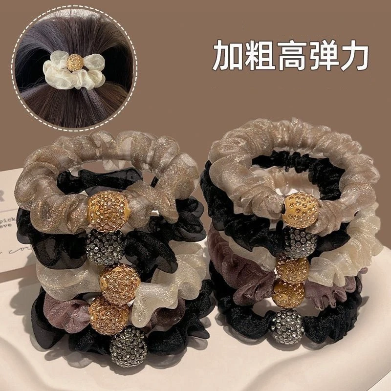 爆款带钻欧根纱高马尾皮筋女高弹力皮筋可爱简约网纱钻圈甜美优雅