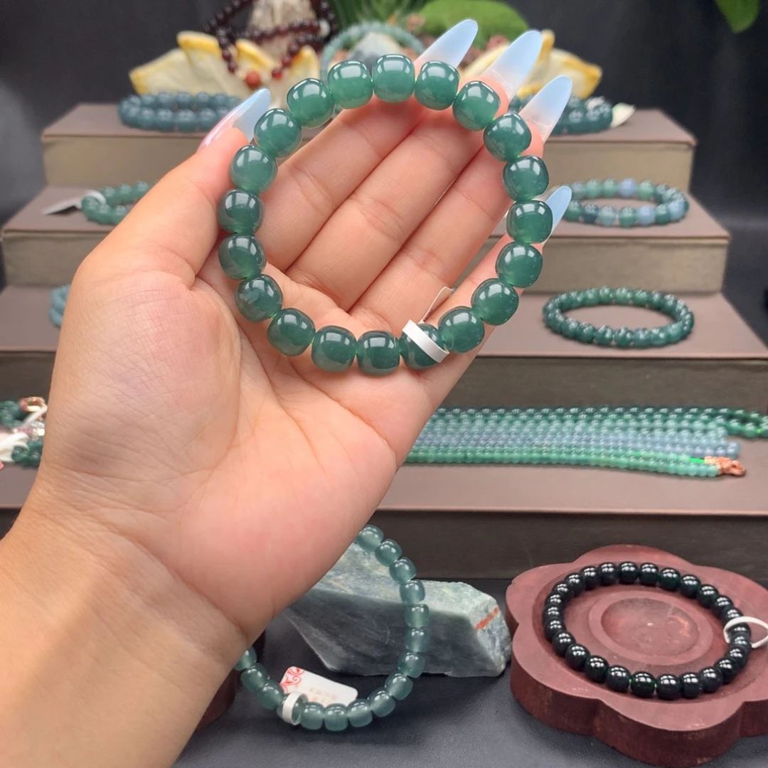 翡翠未镶嵌手串卡10.5mm老型珠有雪花棉福利款