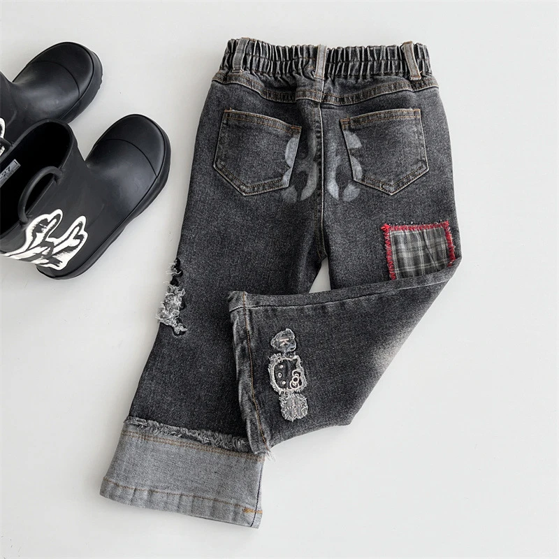 【23603HS】灰色KT猫牛仔裤