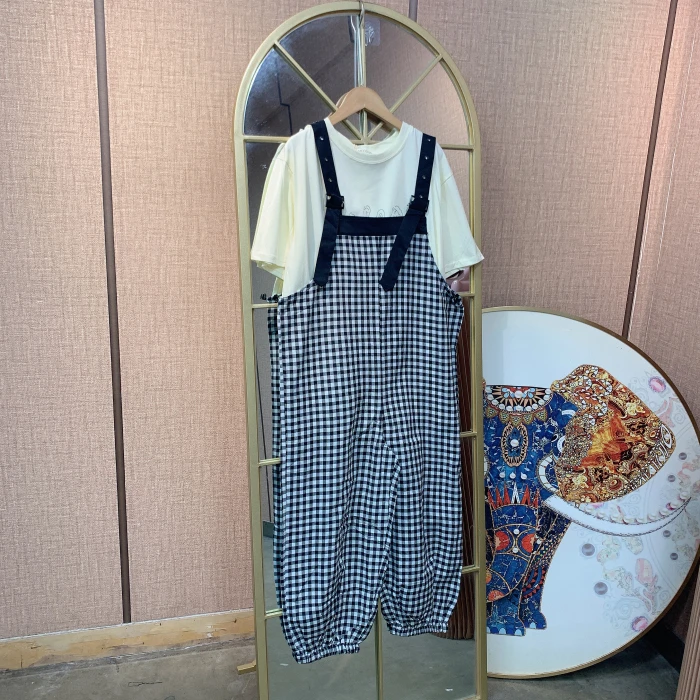 BL785孕妇黑色格子背带裤两件套M90-120 XL140