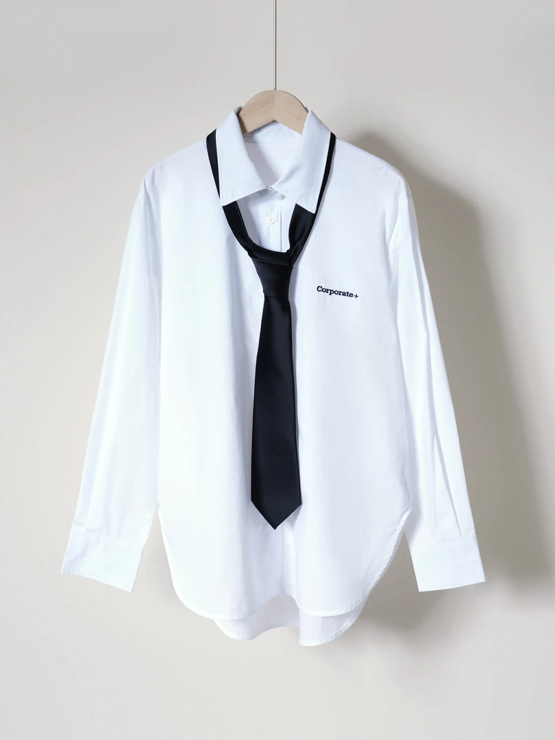 【YS10981】M+2025春新品高支高密棉质宽松中性附领带百搭衬衫