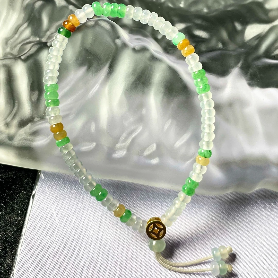 天然a货缅甸翡翠算盘珠手串