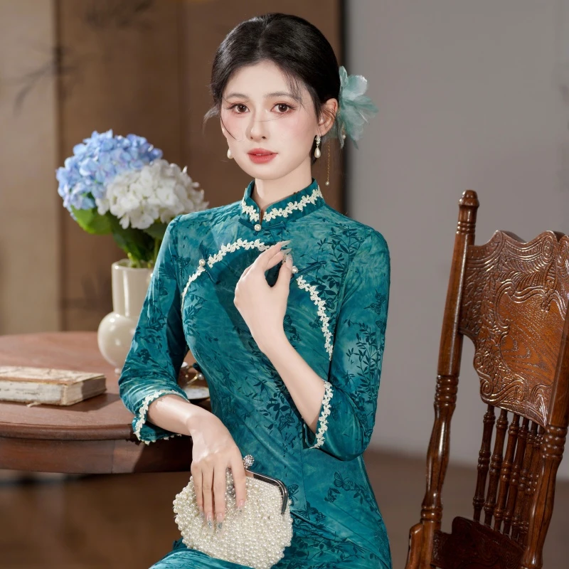 青羽  秋上新七分袖旗袍裙子女款爆款2025新款年轻版旗袍