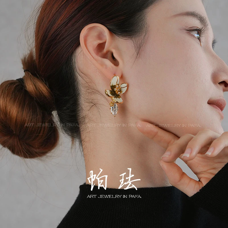 铜合金合成锆石耳饰 【秘语】PAFA帕珐设计款四时花绽·珐琅秘语耳饰