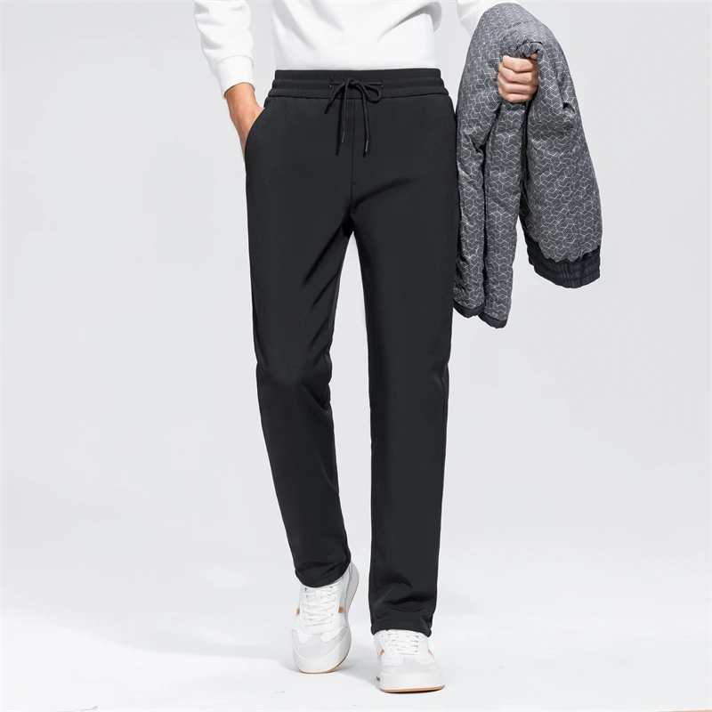 男士休闲裤直筒户外加厚保暖弹力冬季2025新款鸭绒羽绒裤透气系带