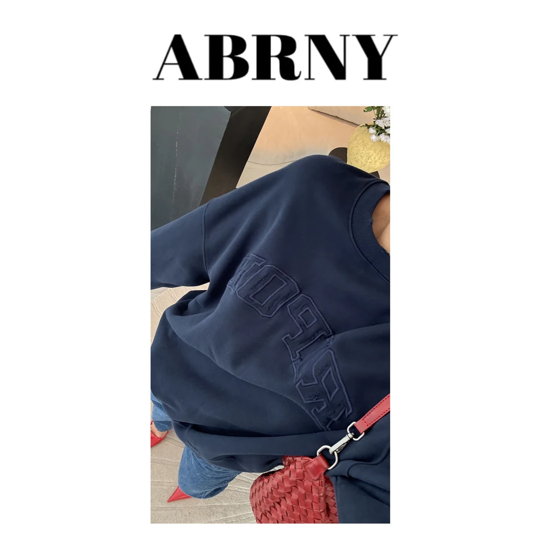 许小黑【日常通勤】新款韩国棉字母刺绣宽松长袖套头卫衣休闲5529