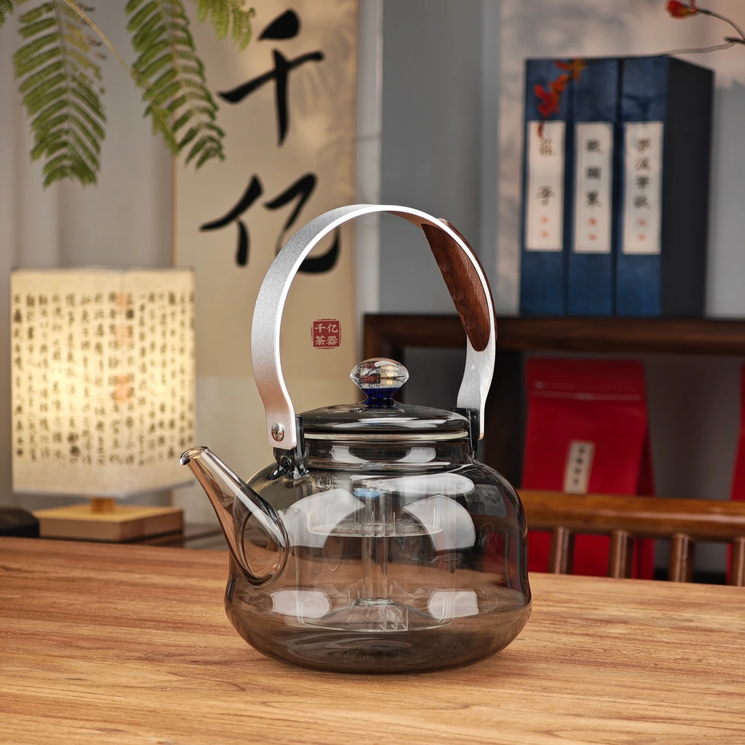 （1单壶）璃尚明钢提梁壶1200ml  高硼硅耐热
