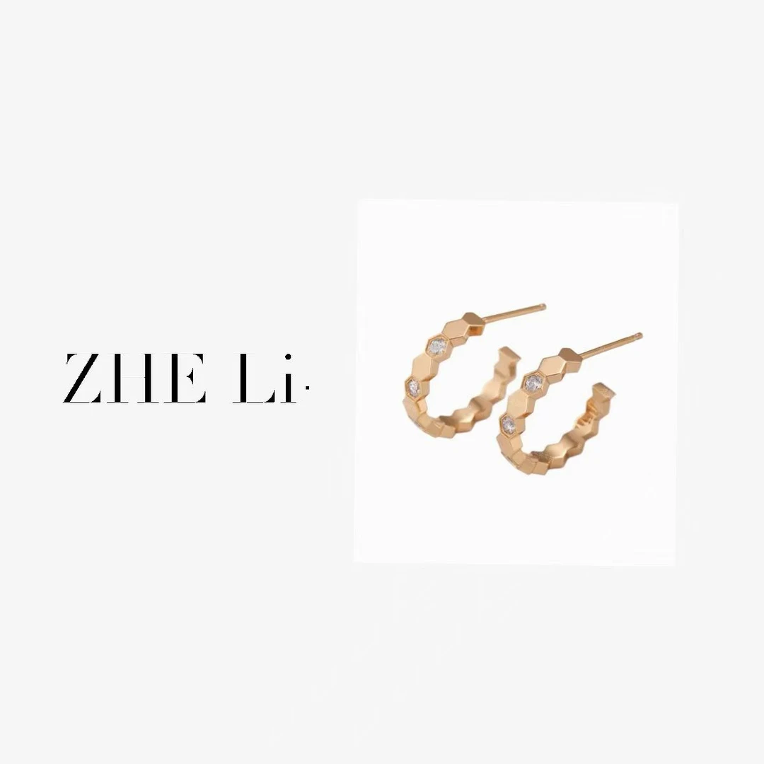 铜合金耳饰 od’here   间钻蜂巢玫瑰J耳环