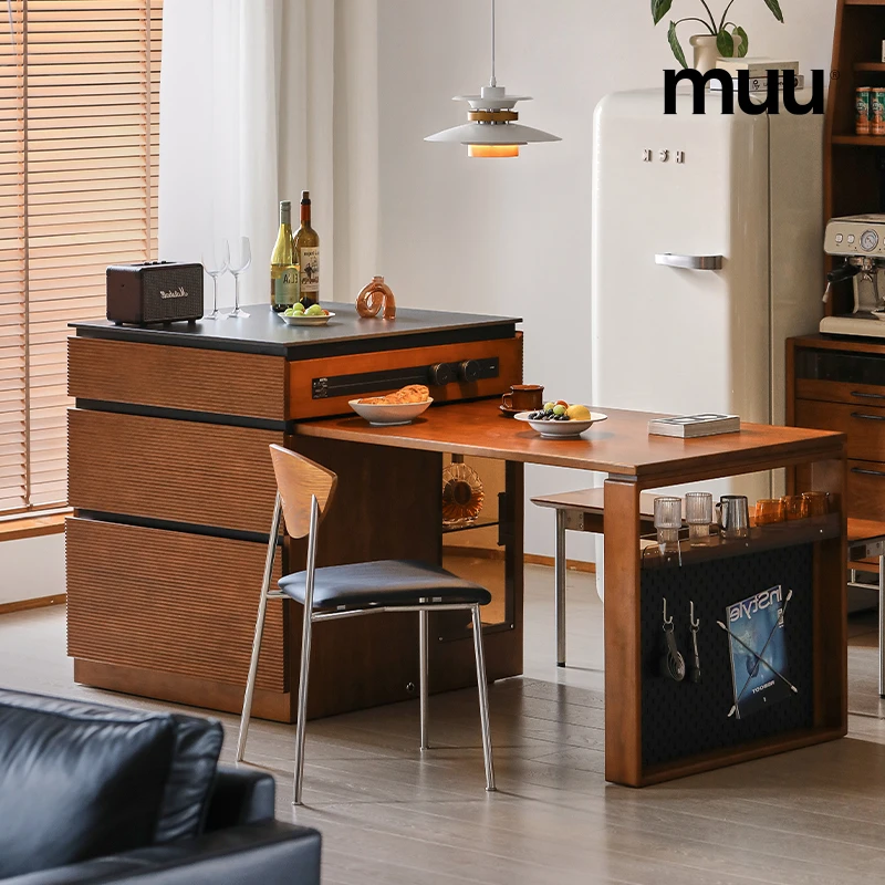 【屿光岛台】MUU岛台餐桌一体可伸缩小户型家用多功能岩板中岛台吧