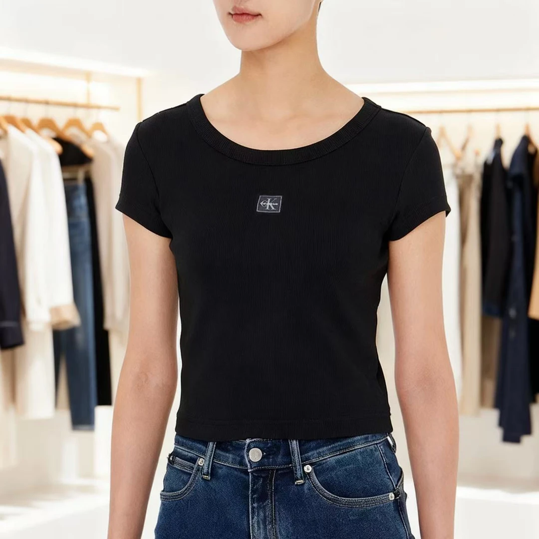 CALVIN KLEIN 字母正肩修身圆领短袖 T恤 女款 47C200G